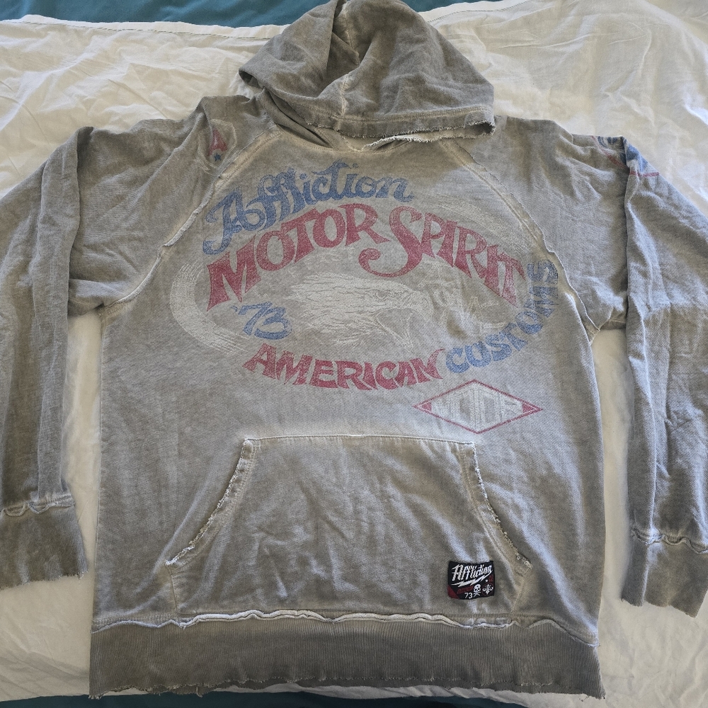 Affliction Gray and Red Graphic Hoodie for Men
